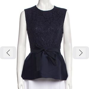 Carolina Herrera Elegant Navy Lace Sleeveless Top